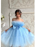 Blue Tulle Tea Length Popular Flower Girl Dress